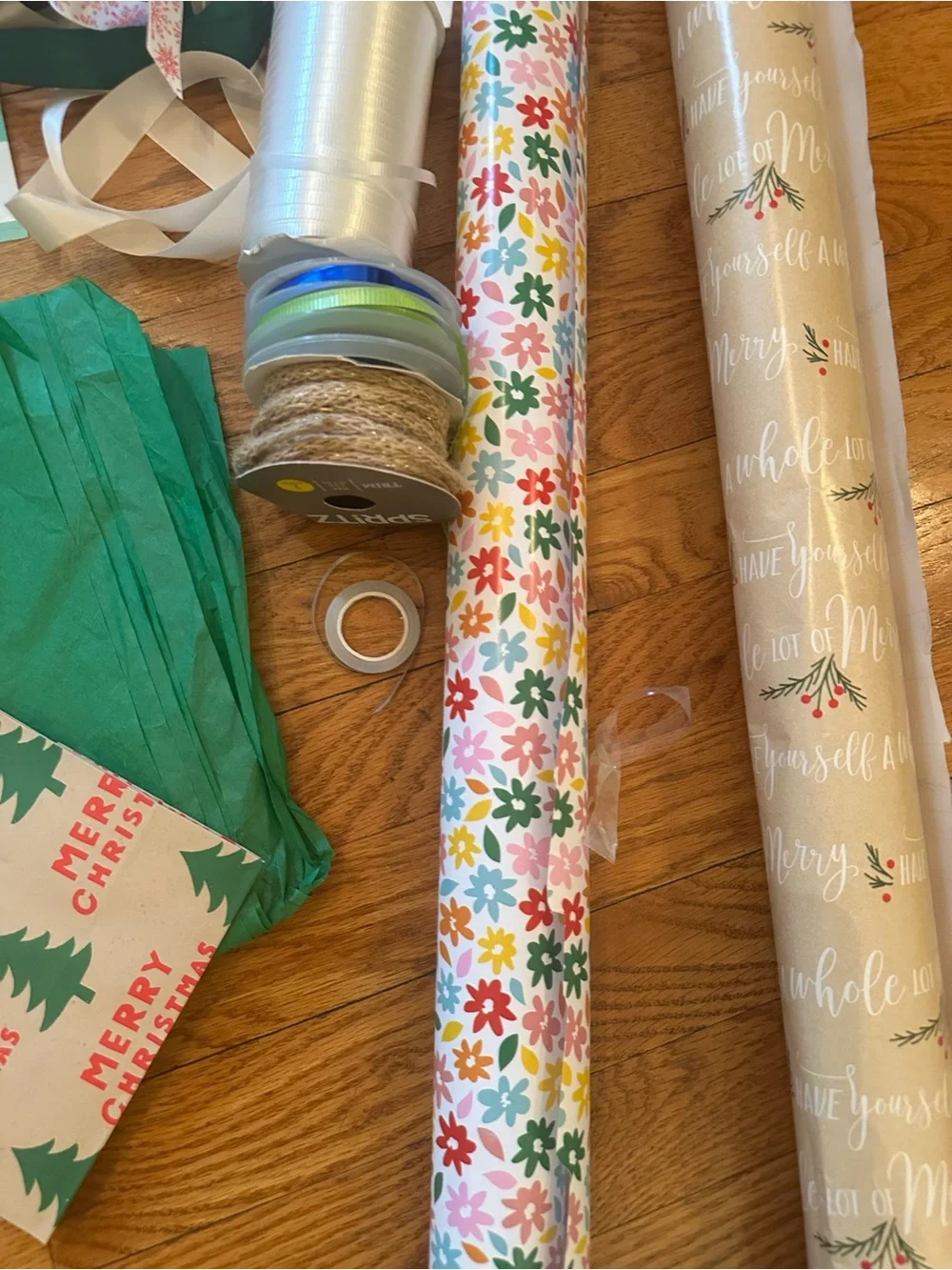 Gift Wrap Set. Wrapping paper, stickers, ribbon, tissue paper, gift bag, etc
